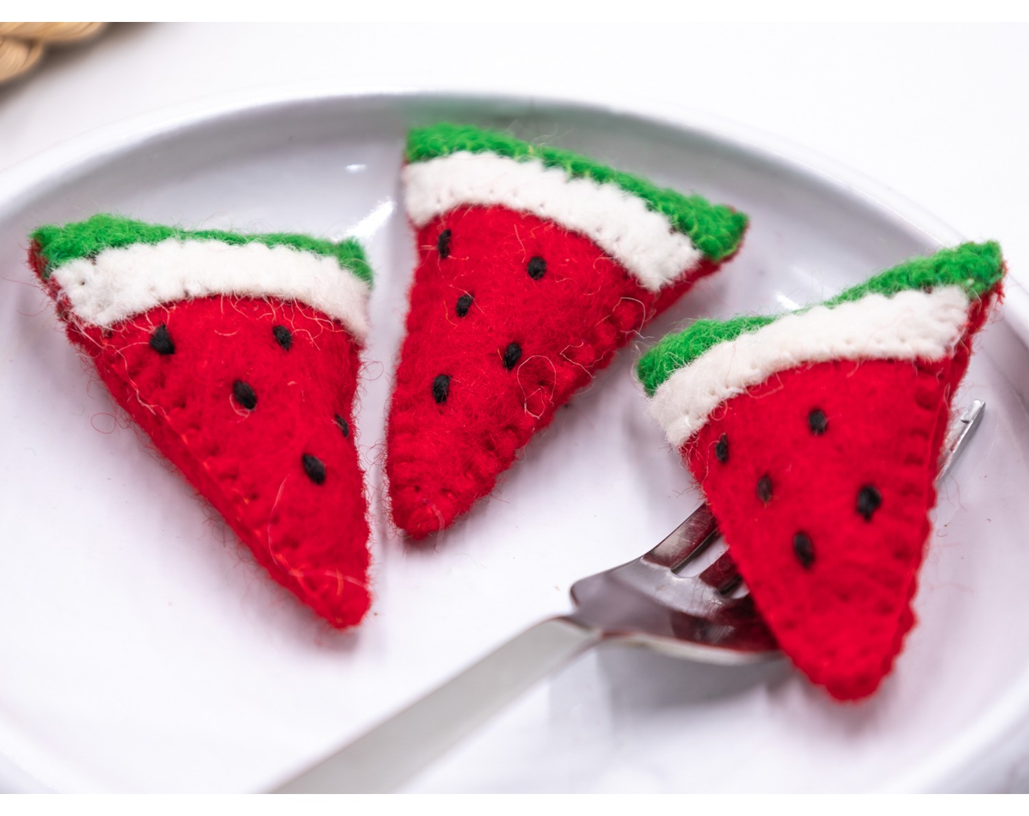 Handmade wool felt watermelon for pretend play- Felt and Yarn