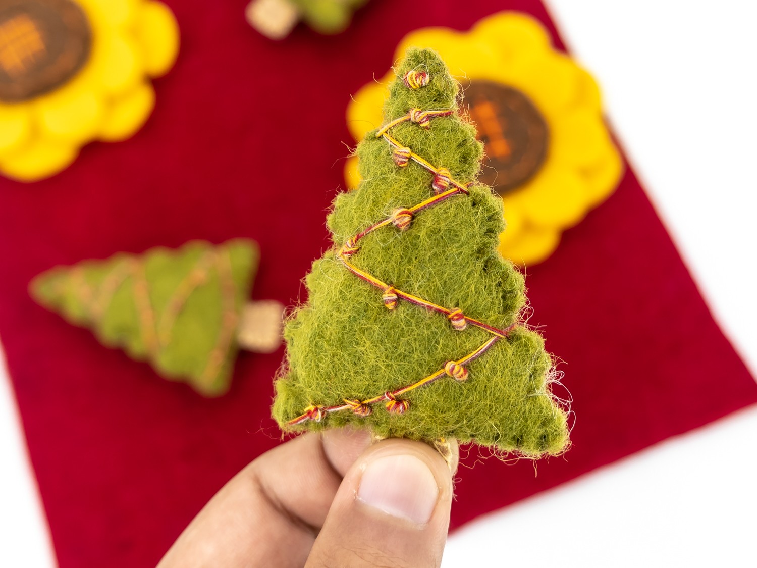 Stitched Felt Christmas Tree Ornament - Felt and Yarn