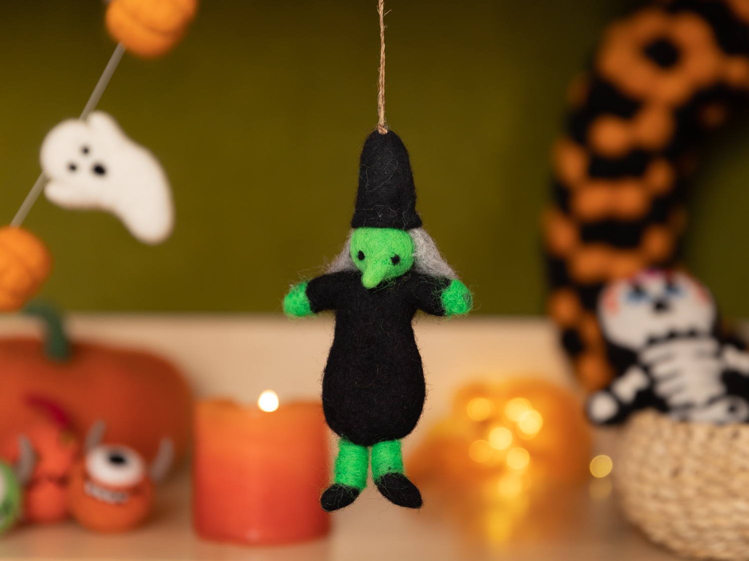 Felt Witch with Black Hat - Felt and Yarn