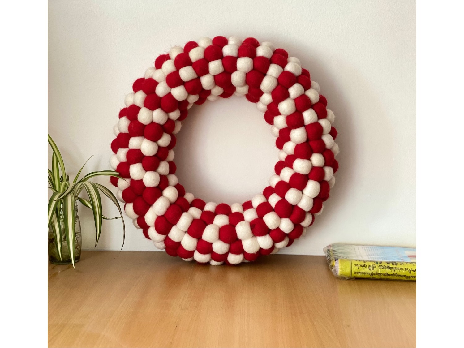 Buy Wool Felt Ball Red & White Wreath - Felt and Yarn