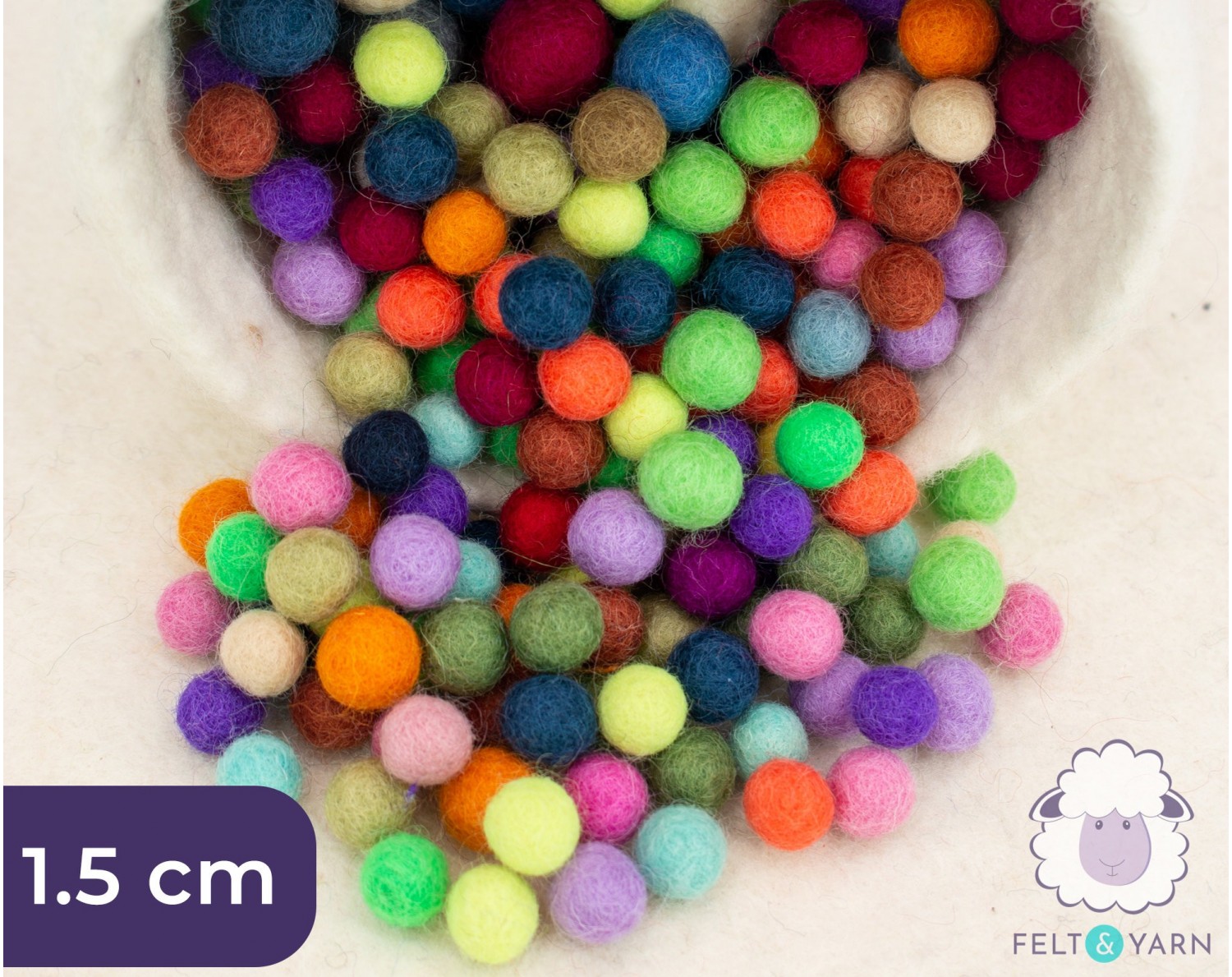 Wool Felt Balls - 50 Pieces, Hand-Felted Wool Pom Poms, Pure Wool Beads