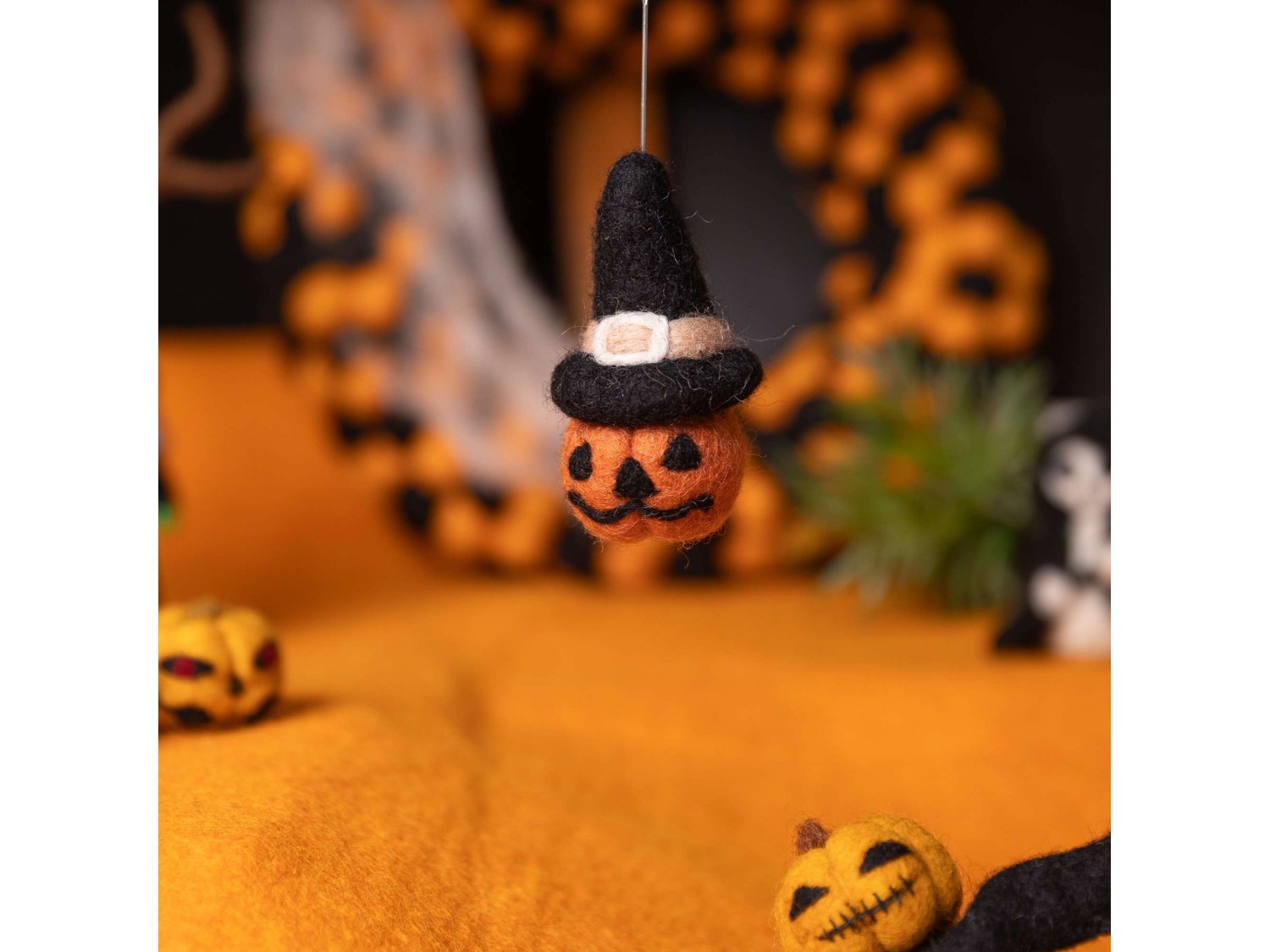 Felt Jack O'Lantern with Witch Hat - Felt and Yarn