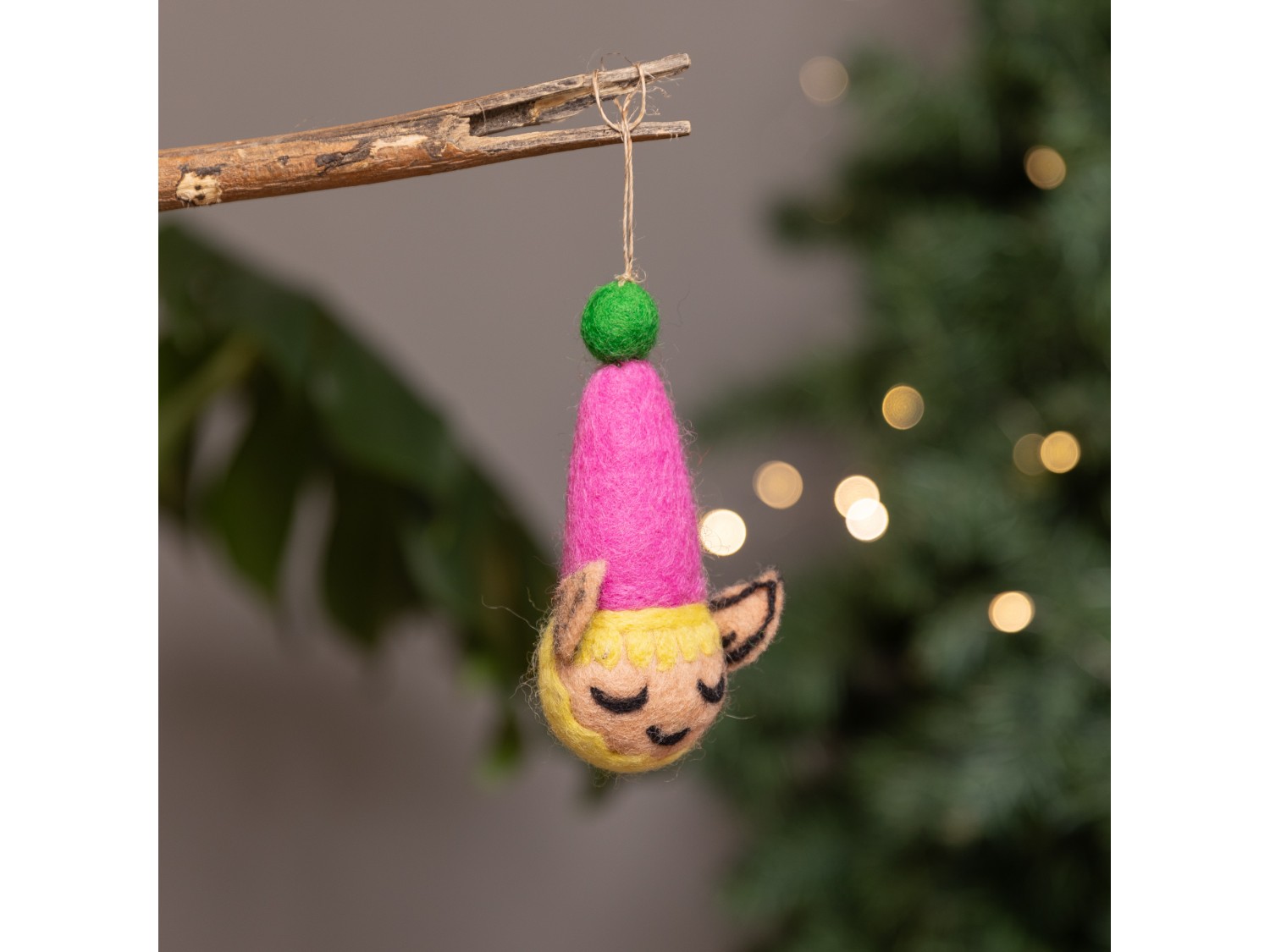 Handmade Felt Elf Head Ornament - Felt and Yarn