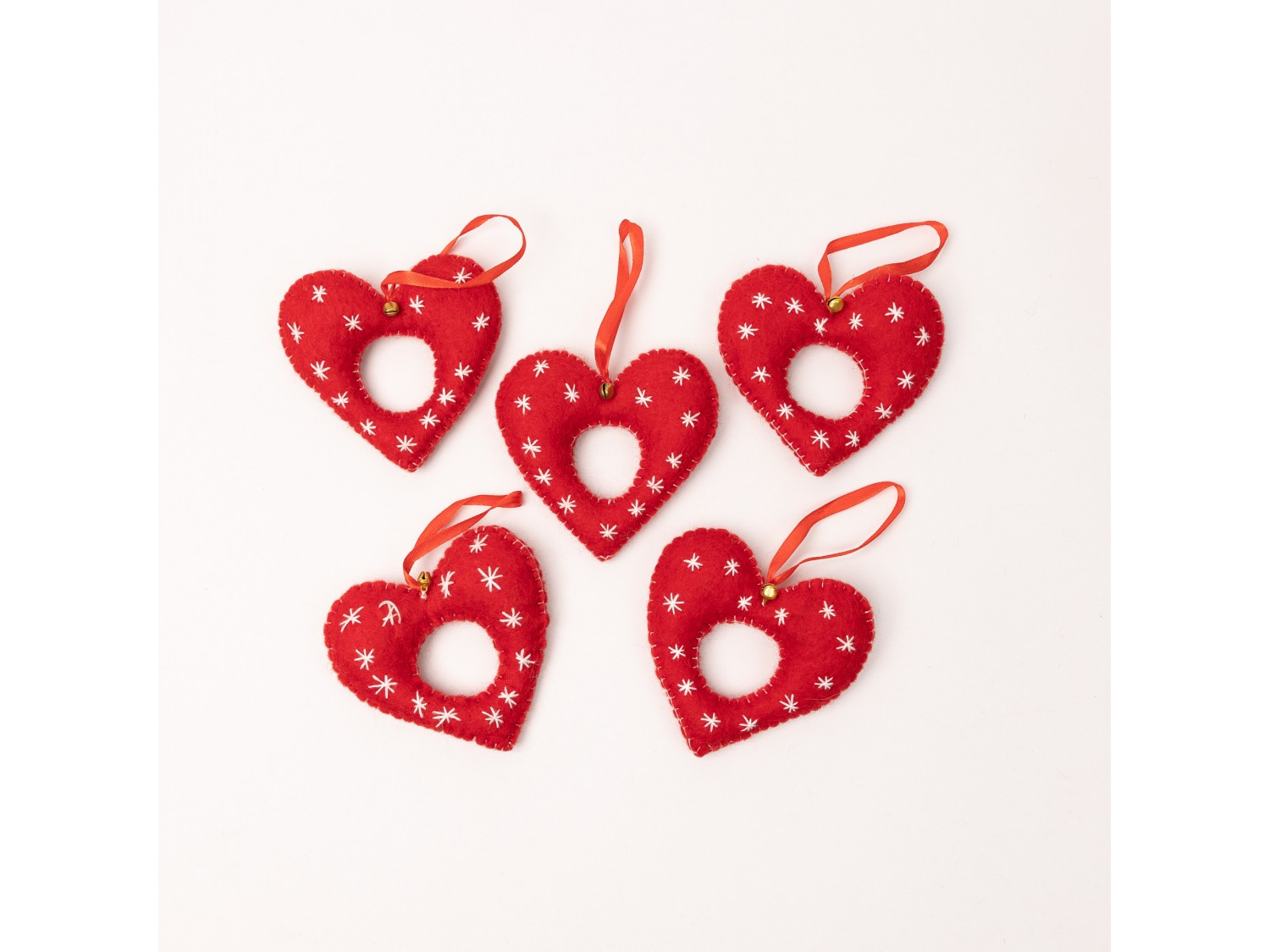 11cm Red Embroidered Felt Heart - Felt and Yarn