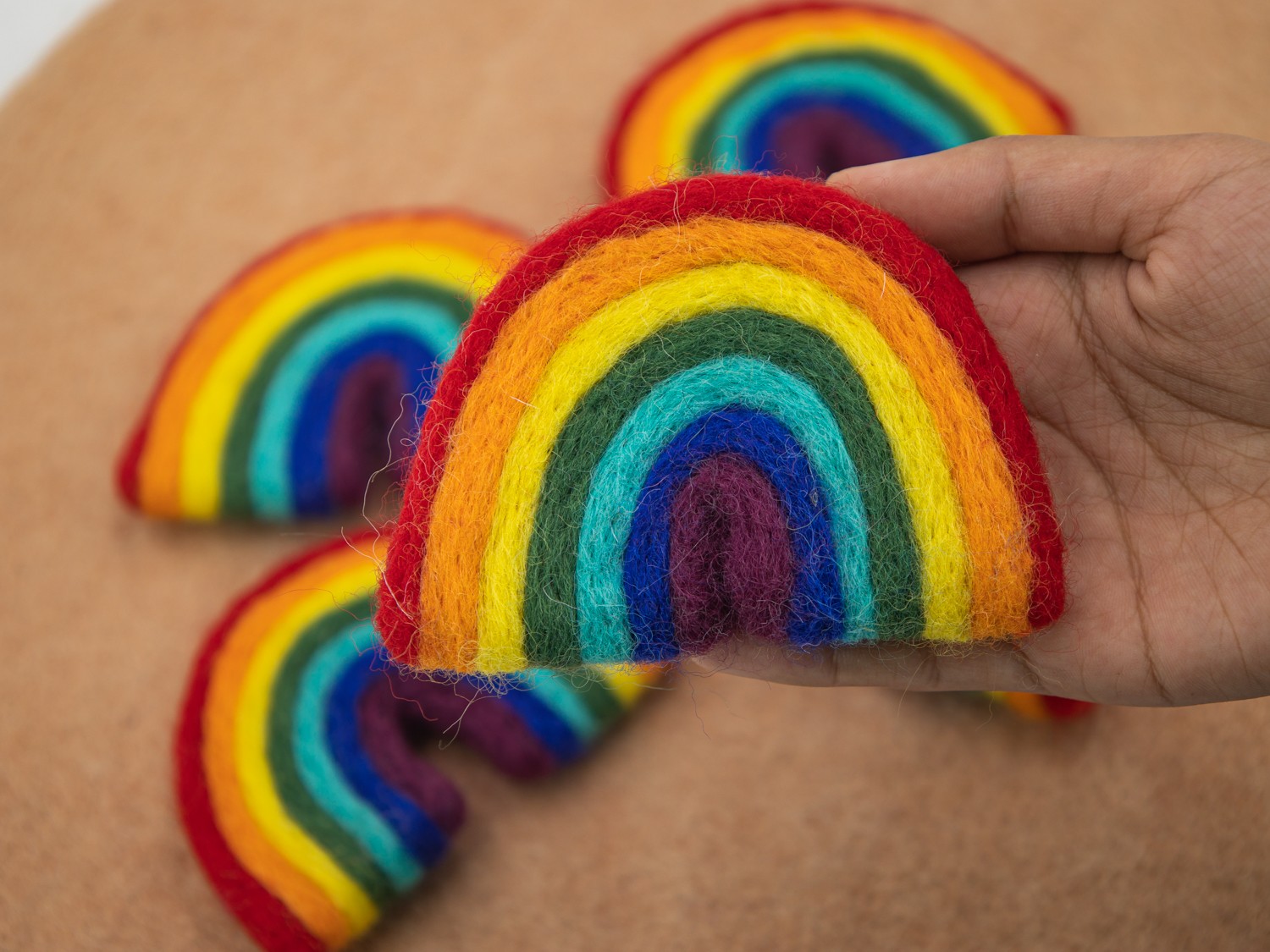 9x7cm Handmade Felt Rainbow - Felt and Yarn