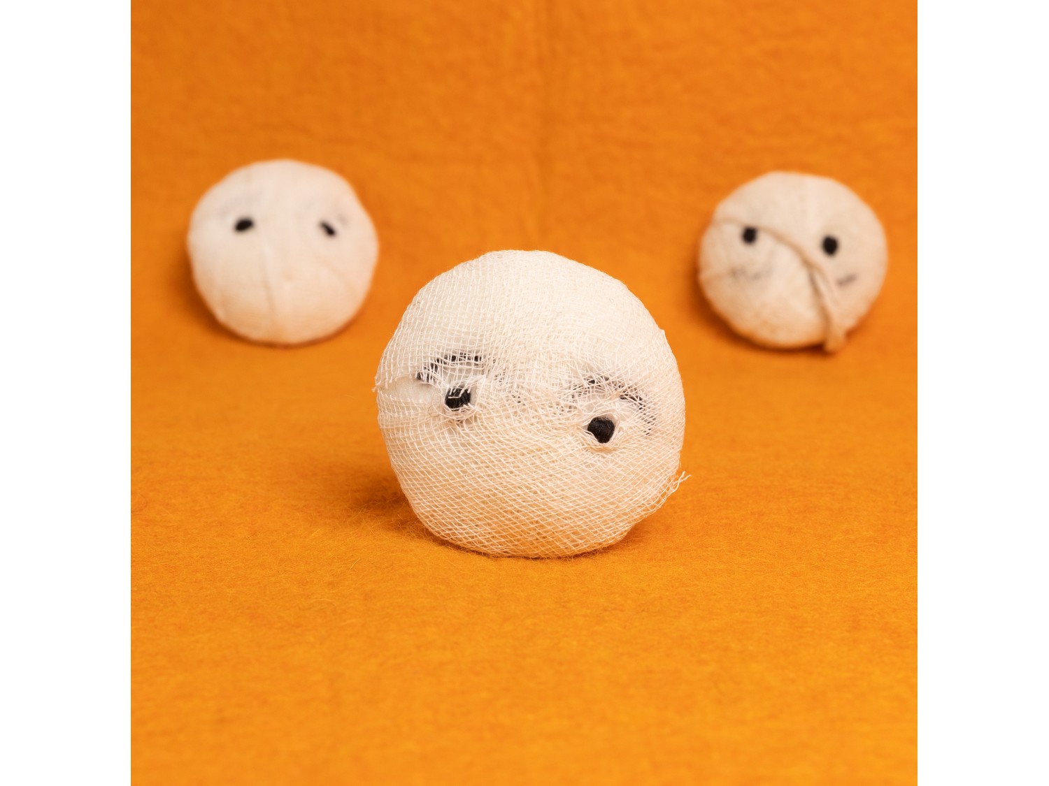 White Felt Mummy Head Ornament - Felt and Yarn