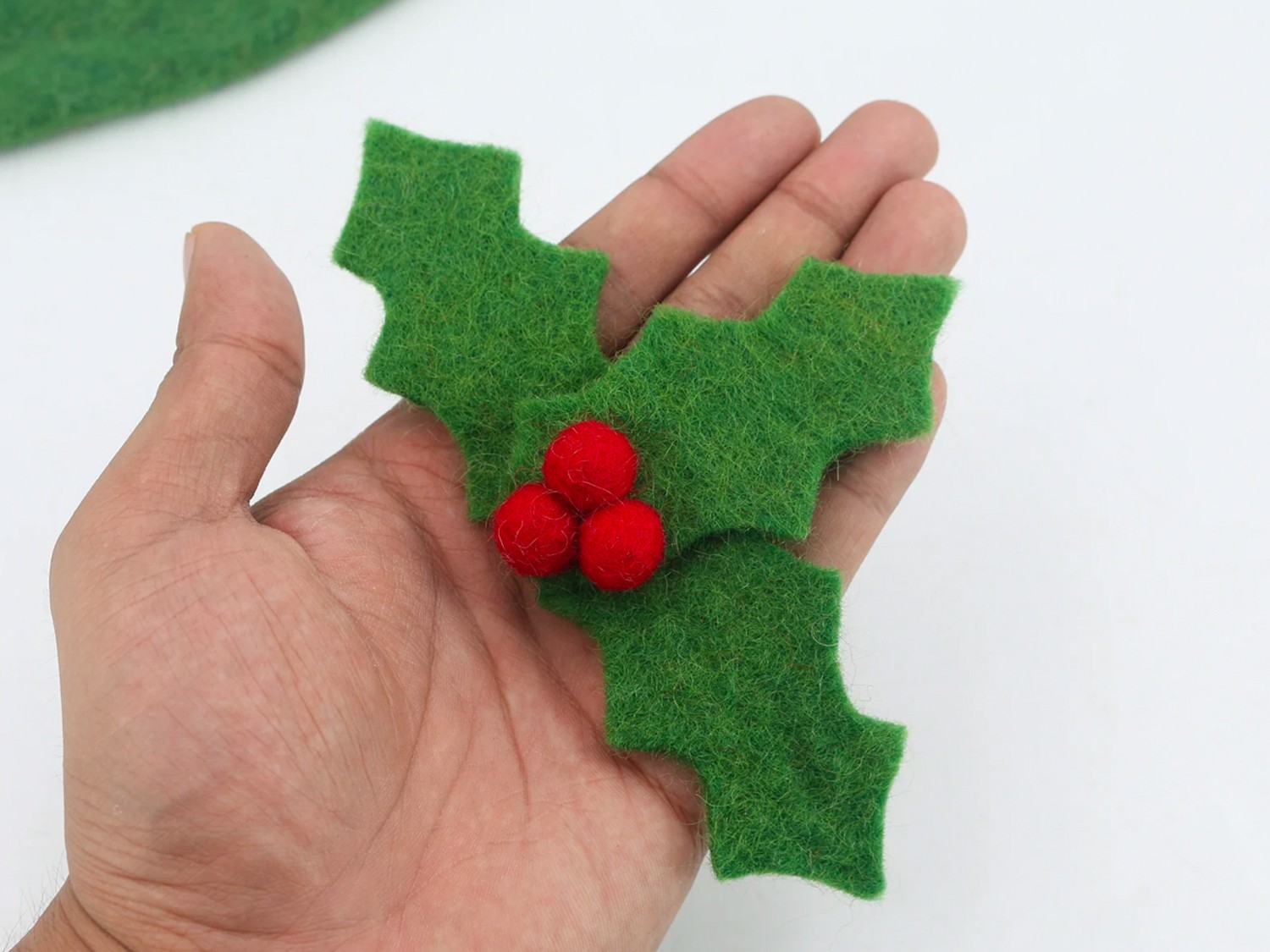 Felt Christmas Holly Mistletoe Ornament - Felt and Yarn