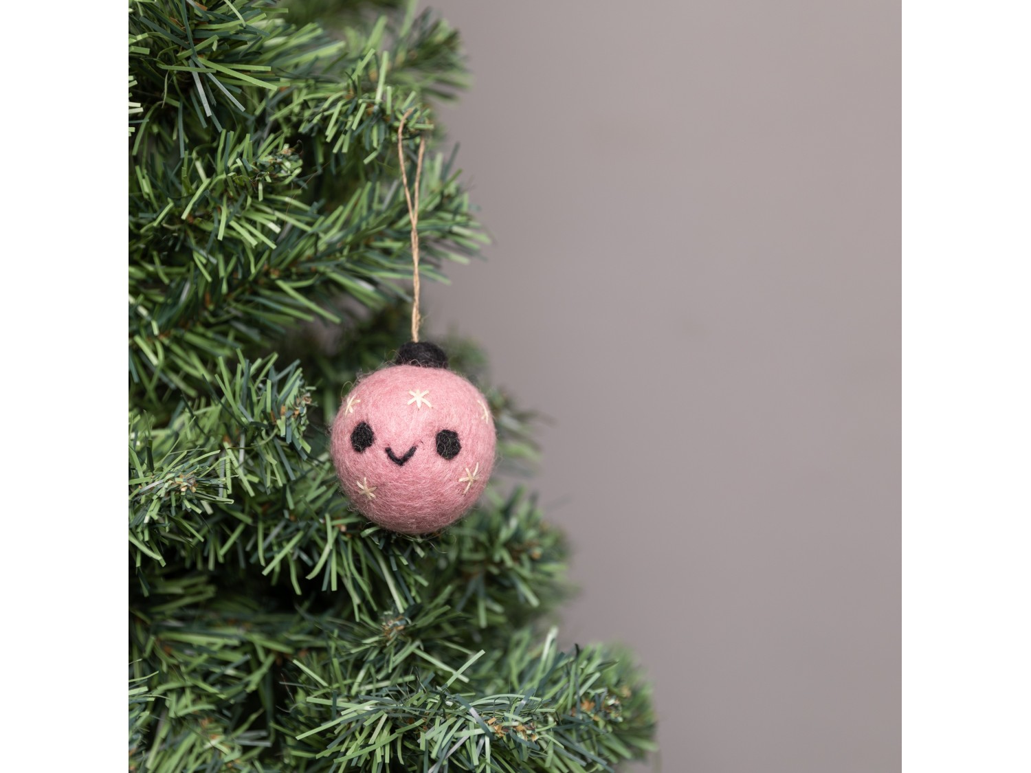 Pink Felted Christmas Bulb Ornament - Felt and Yarn