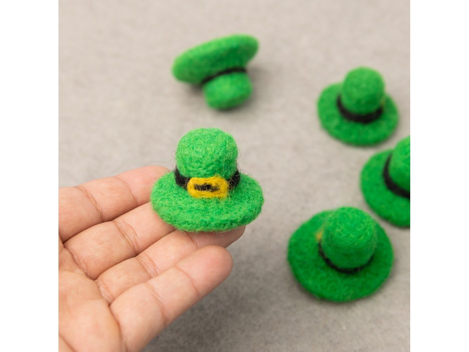 Green Felt Hat - Felt and Yarn