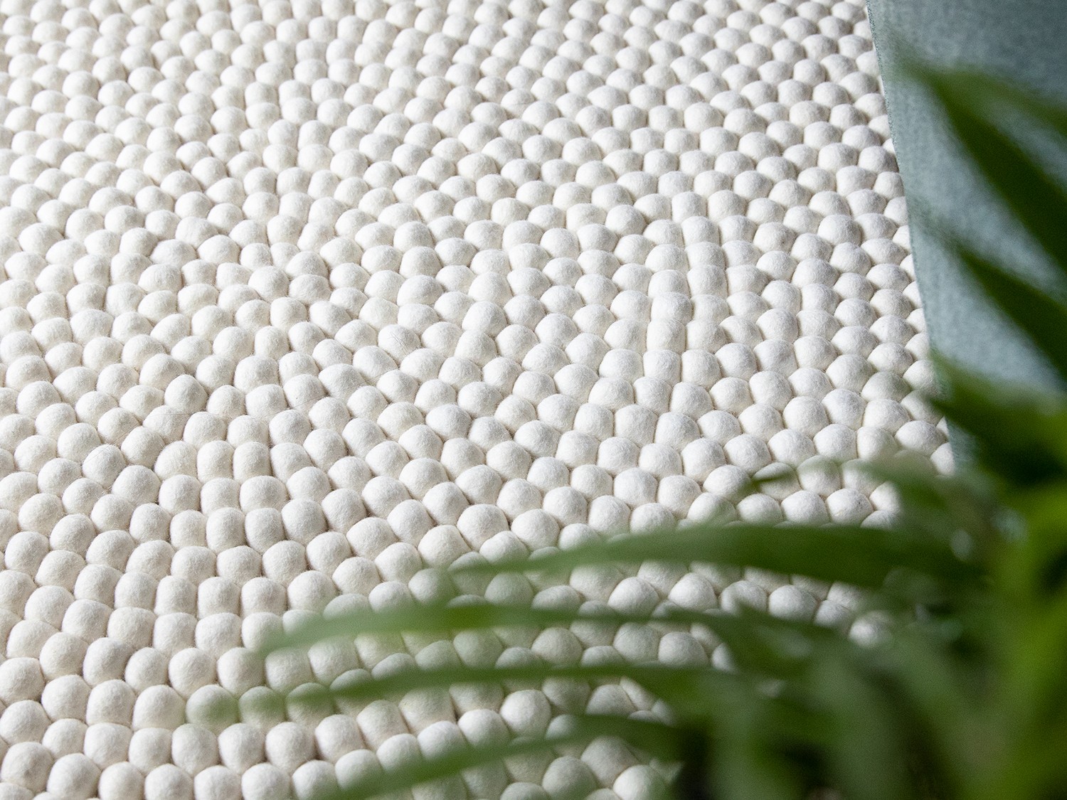 Cream White Wool Felt Ball Rug - Felt and Yarn