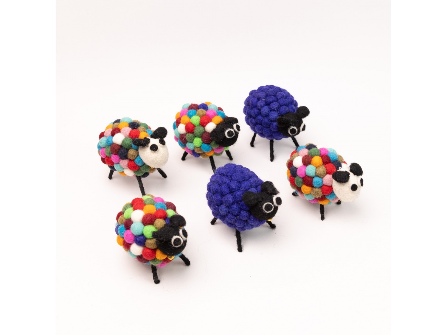 Multicolor Felt Pom Pom Sheep - Felt and Yarn