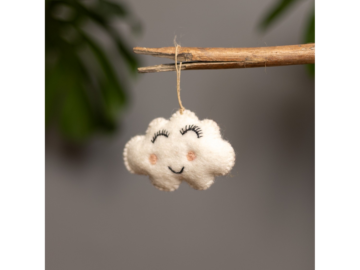 Wool Felt Smiley Cloud Ornament - Felt and Yarn