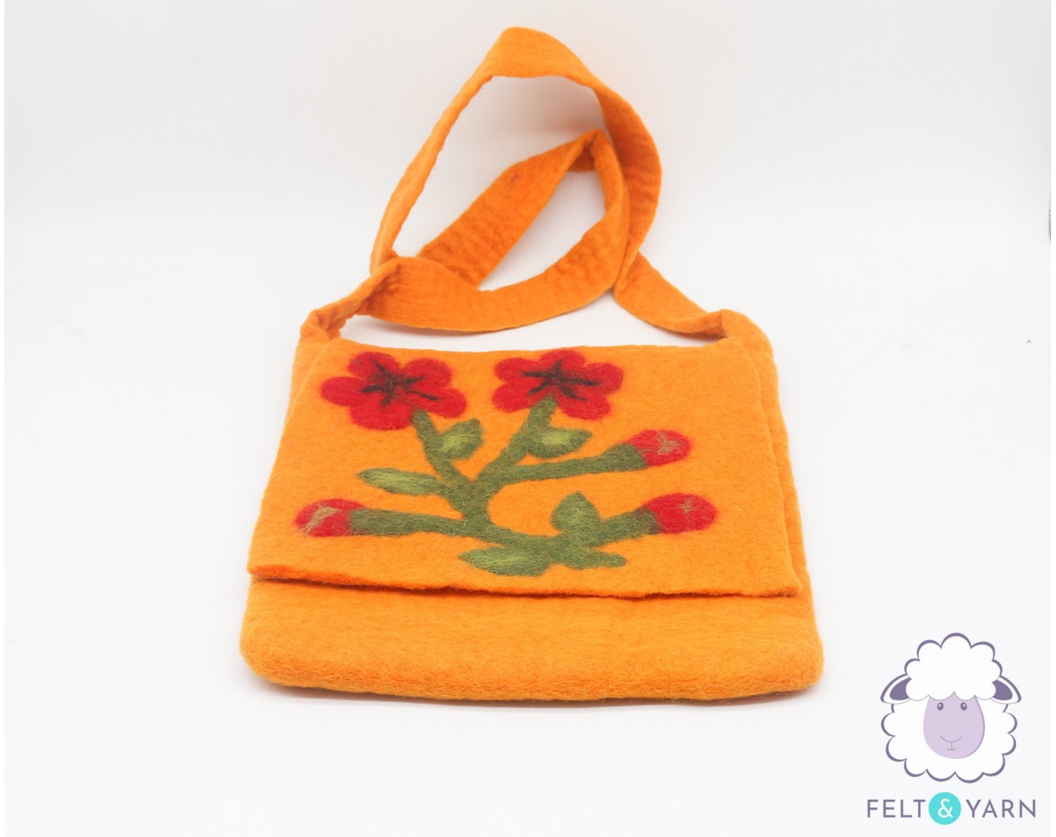 Handmade Orange Felt Bag with Flower Accent