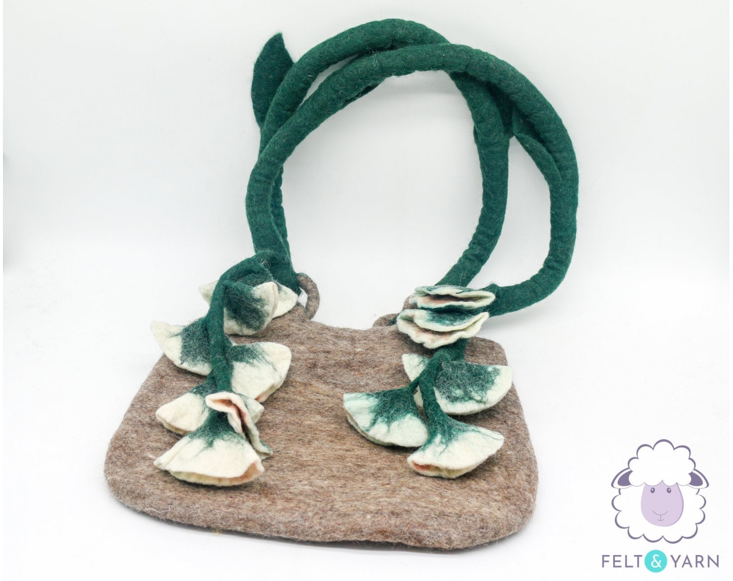 Handcrafted Felt Bag with Floral Detailing - Felt and Yarn