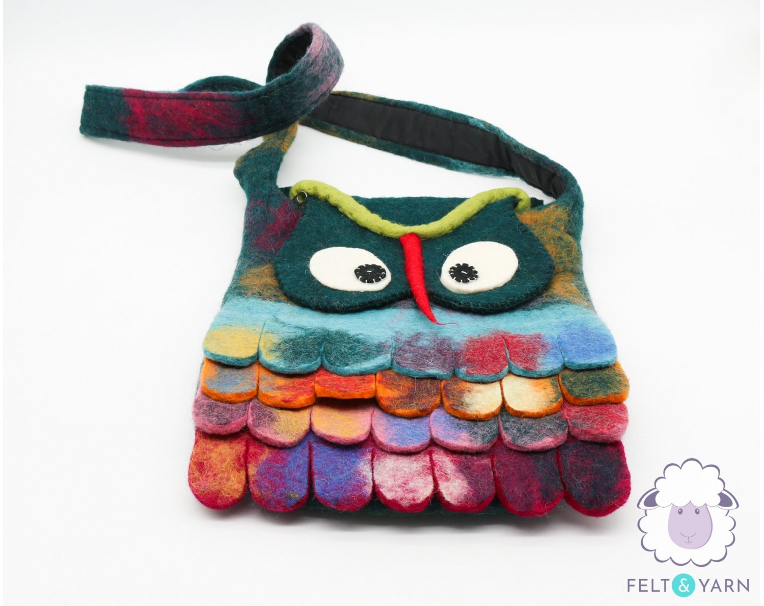 Felt Owl Design Crossbody Bag - Felt and Yarn