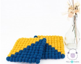 Yellow Felt Ball Trivet and Coaster - Kitchen Trivet - Felted Wool Trivet  Set