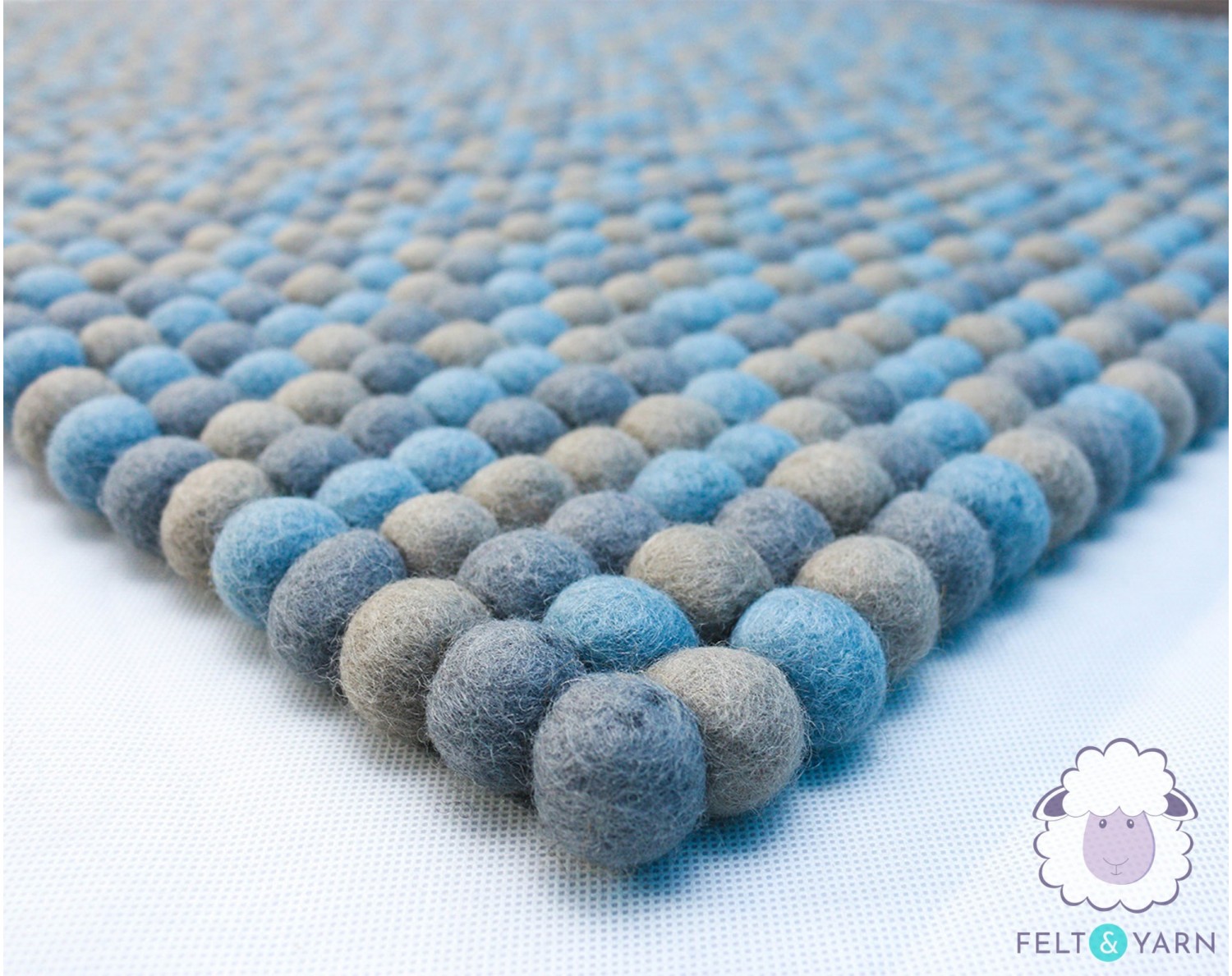 Quality Blue Gray Felt Ball Rug Rectangle - Felt & Yarn