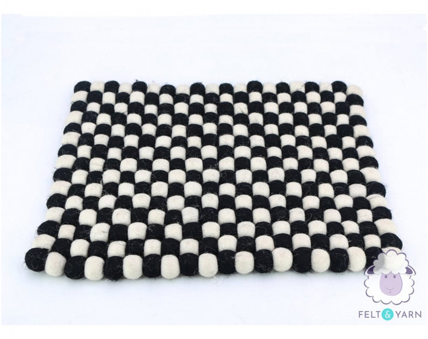 Black and White Checker Felt Ball Rug - Felt & Yarn