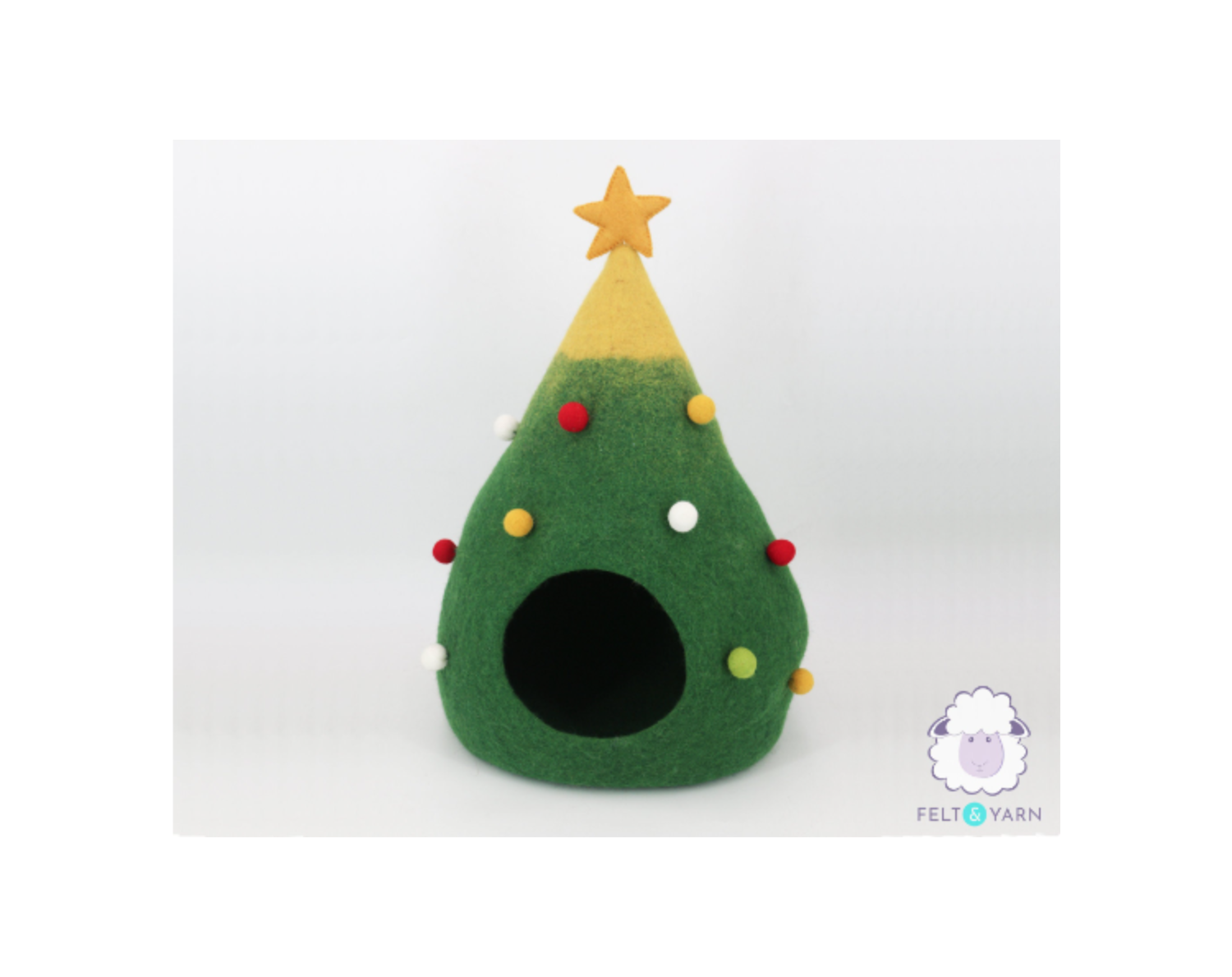 Christmas Tree Felt Cat House for 24 lbs. Cats-Felt & Yarn