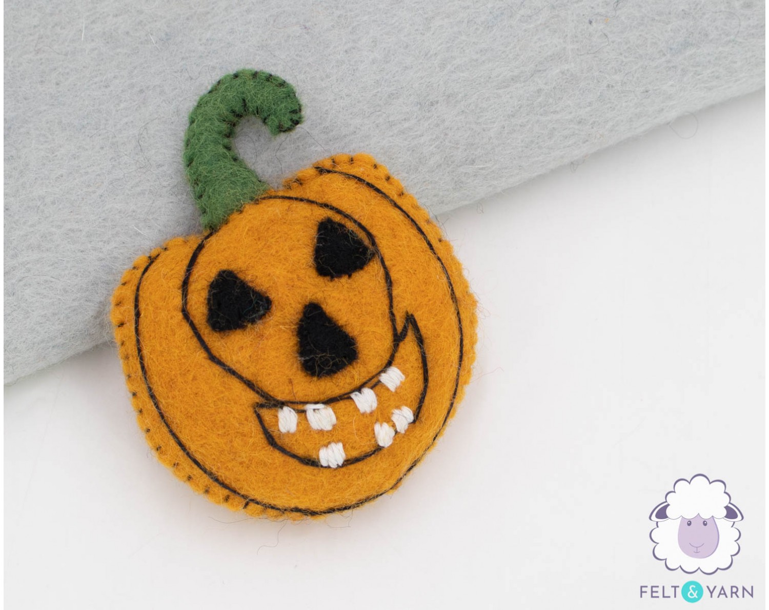 Stitched Scary Felted Pumpkin - Felt and Yarn