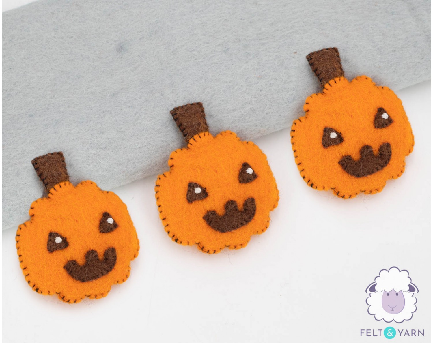 Cute Stitch Felt Pumpkin Face - Felt and Yarn