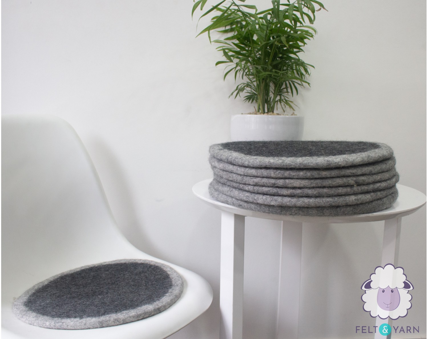 Wool Felted Round Thick Chair Seat Pads - Felt and Yarn