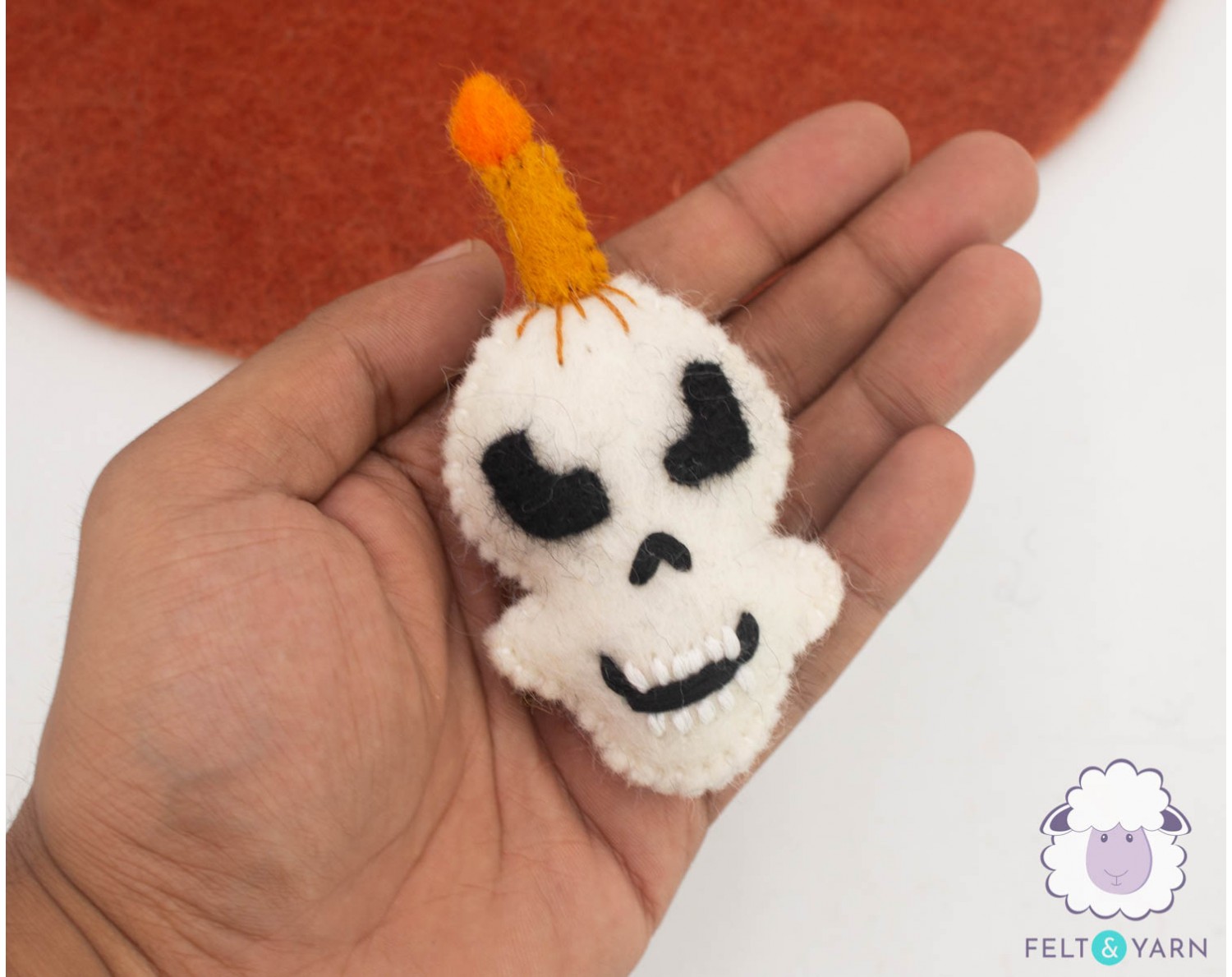 Halloween Felt Skull with Candle